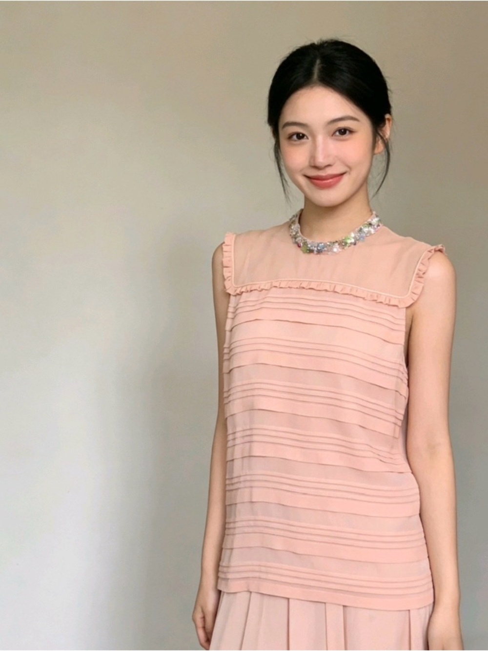 🚩steal Miu Miu Blush Pink Ruffle Trim Embellished Neck Camisole - Picture 8 of 8